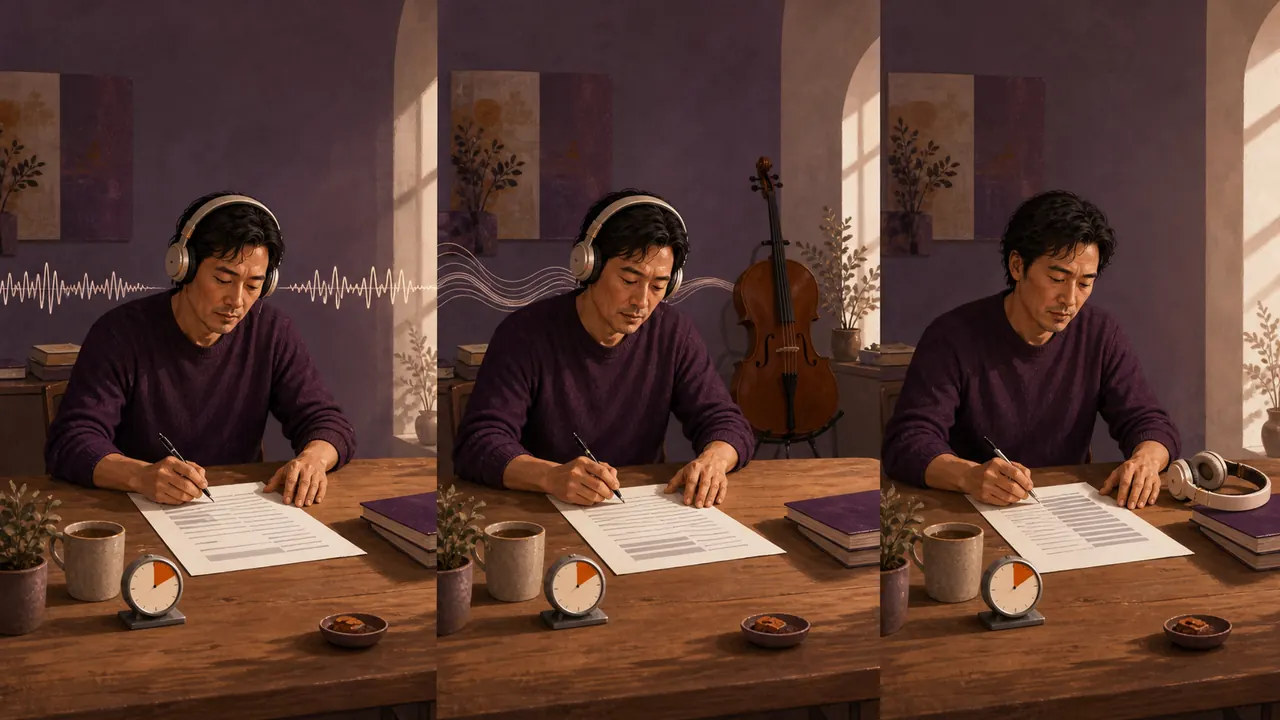 Trois sessions du même travail gardent la même durée tout en comparant paroles, instrumental et silence