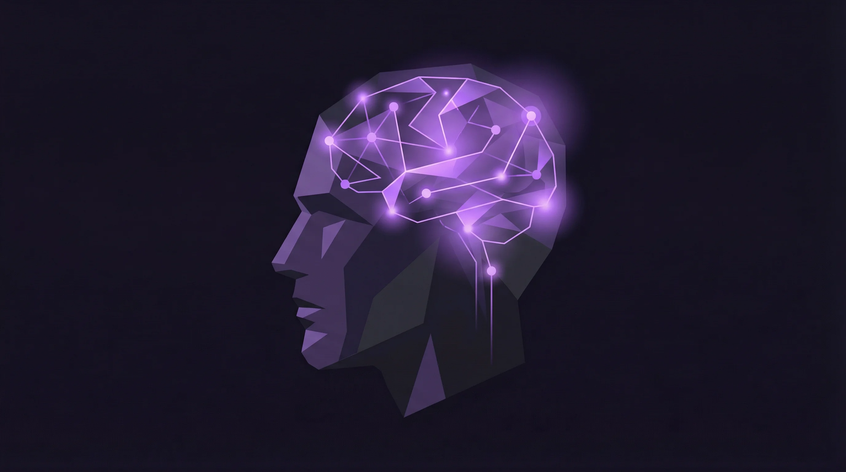Silhouette masculine abstraite de profil avec visualisation géométrique du cerveau TDAH en violet — illustration cerveau papillon